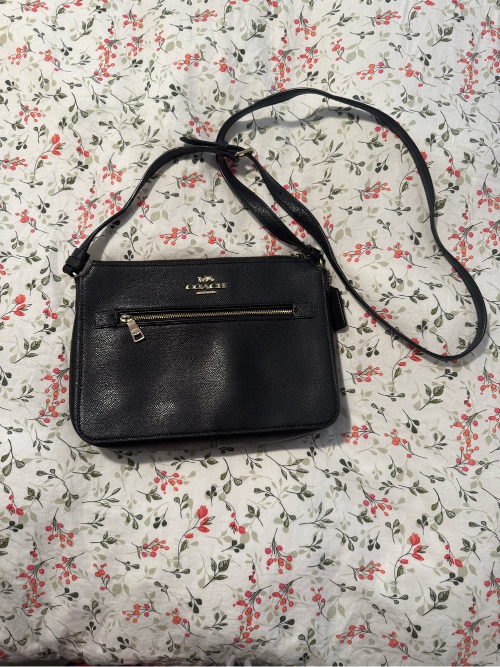 Coach Black Leather Crossbody with Gold-Tone Logo